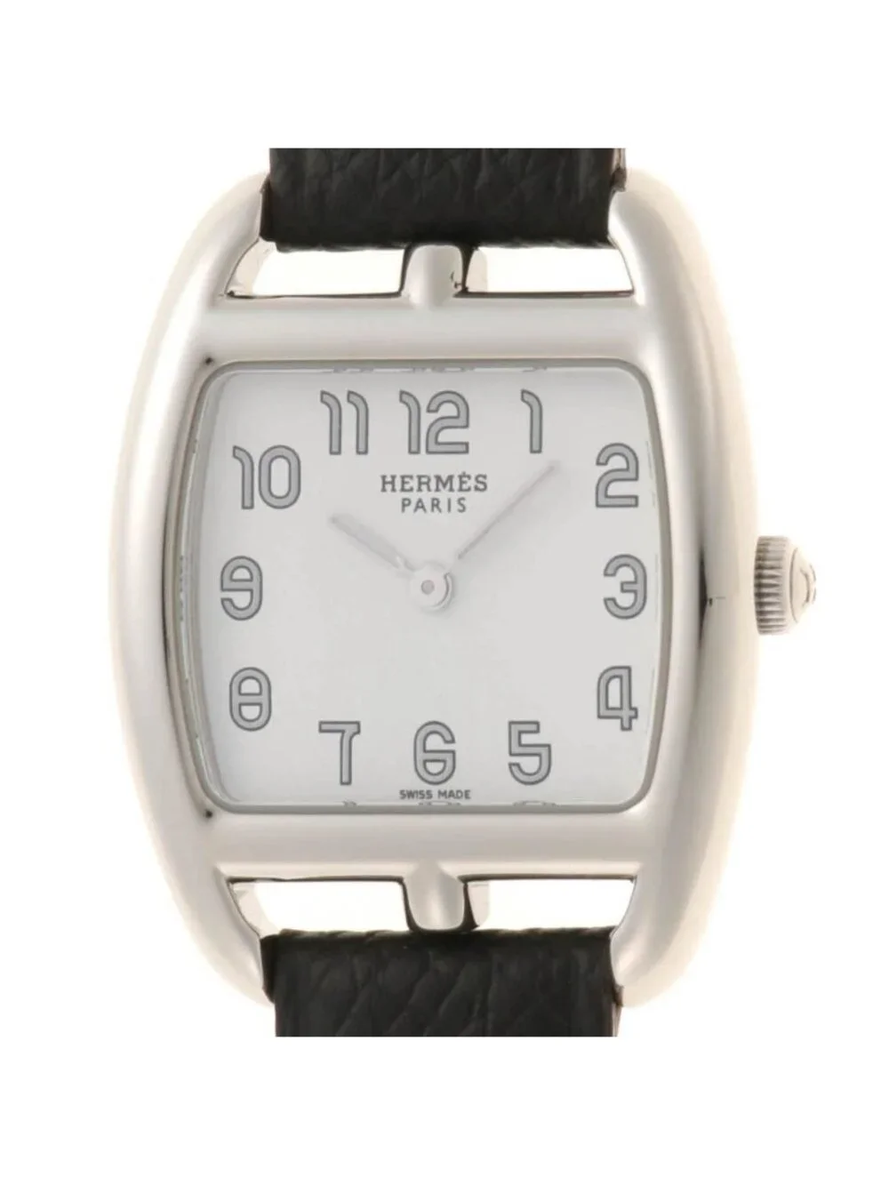 Hermes Cape Cod Tonneau Watch Steel Aftermarket Leather Strap White Dial
